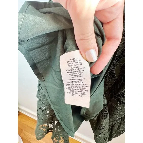 Nanette Lepore Dark Green Lace Midi Dress Puff Sleeve Holiday Size 8 - Picture 9 of 13